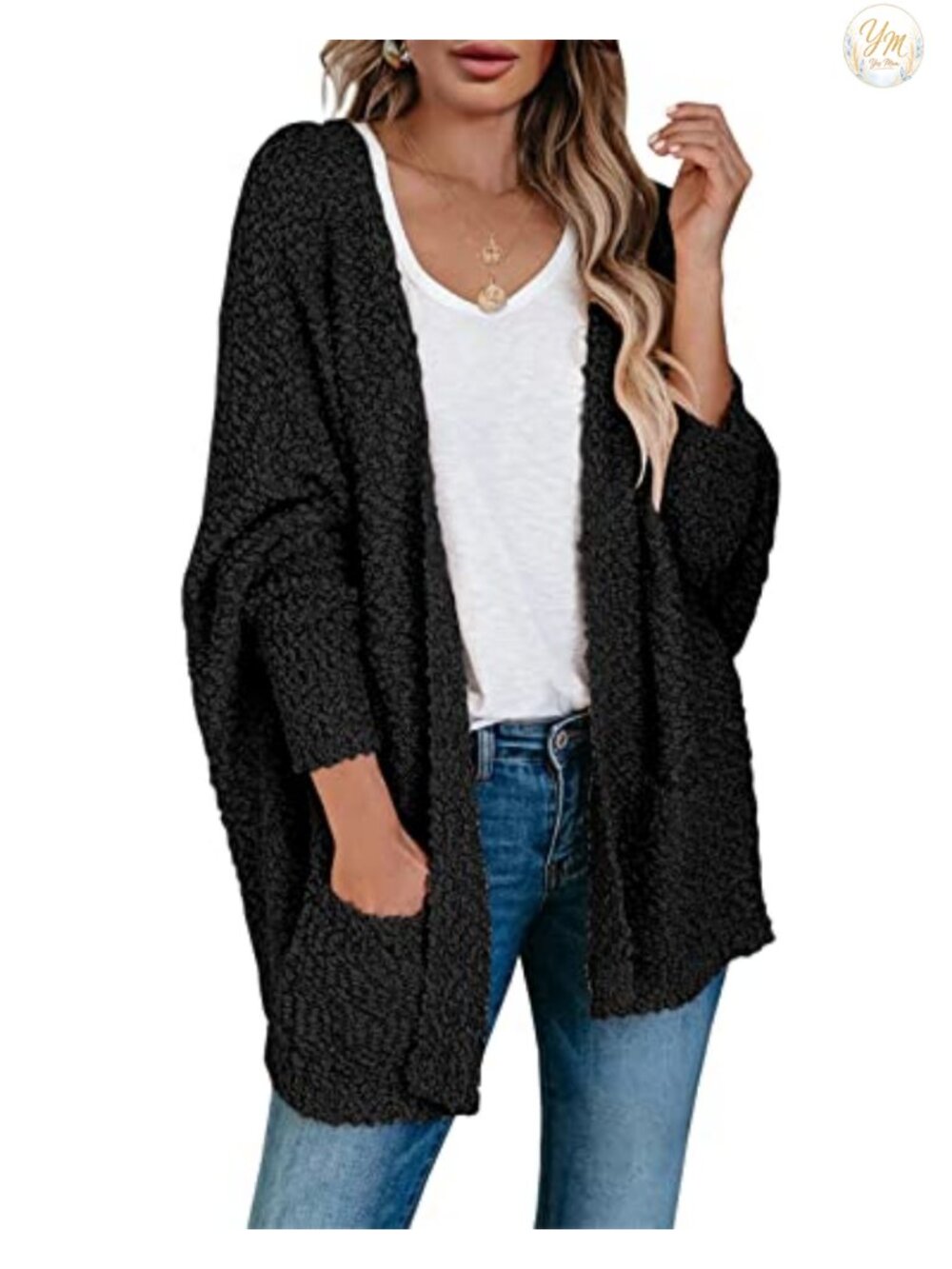 Womens Chunky Popcorn Cardigan Oversized Cozy Batwing Long Sweater